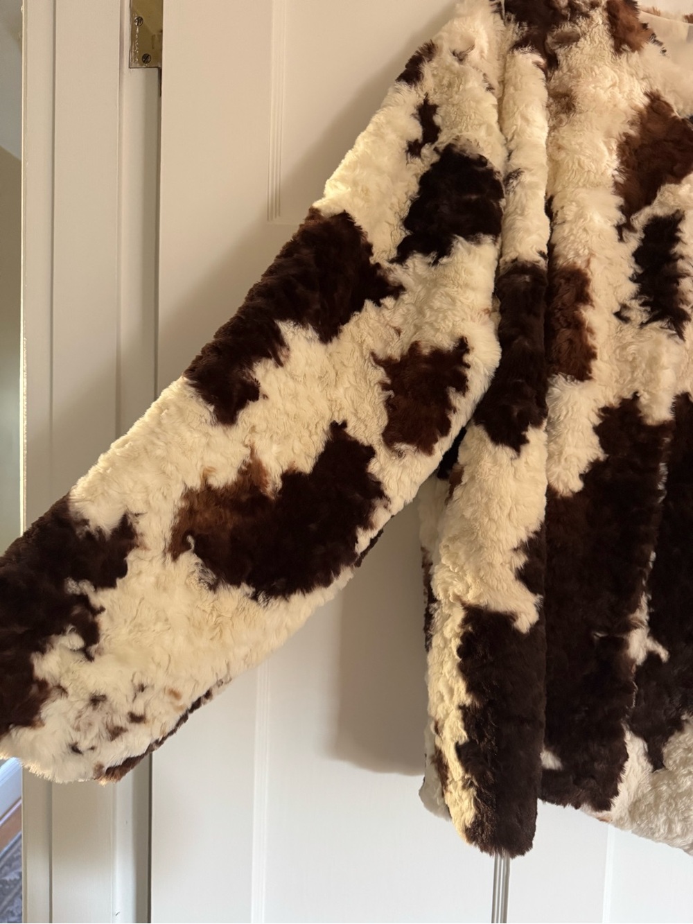 Old Navy - Cow Print Faux Fur Jacket, Brown/Cream - Picture 3 of 10